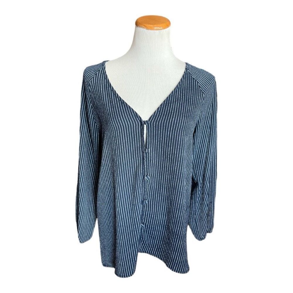 Womens The Impeccable Pig Pinstriped Button Down Top - Sz M